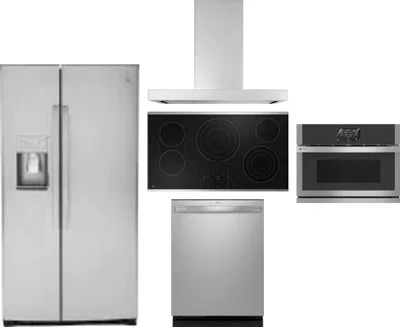 5 Piece Package Includes Refrigerator, Cooktop, Wall Oven, Hood And Dishwasher